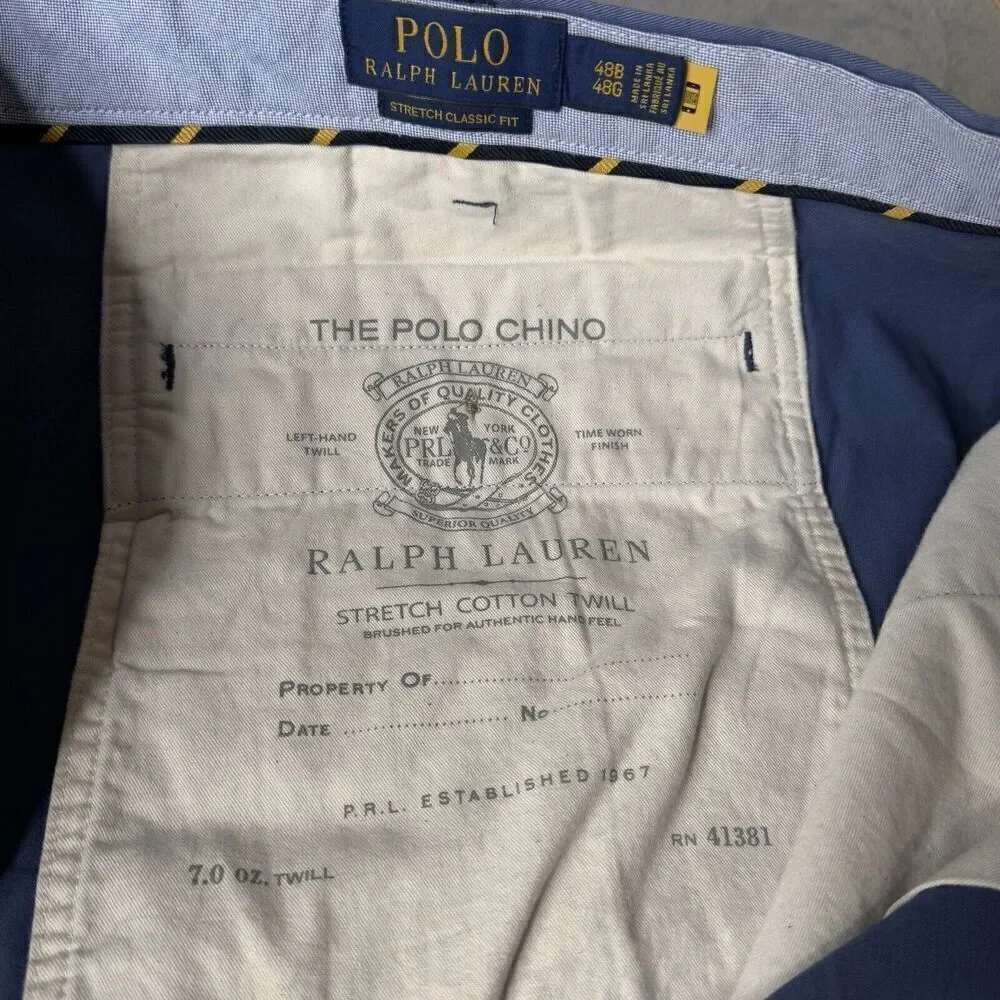 Polo Ralph Lauren Mens 48B Shorts Blue Chino Stretch Cotton Twill Casual Preppy